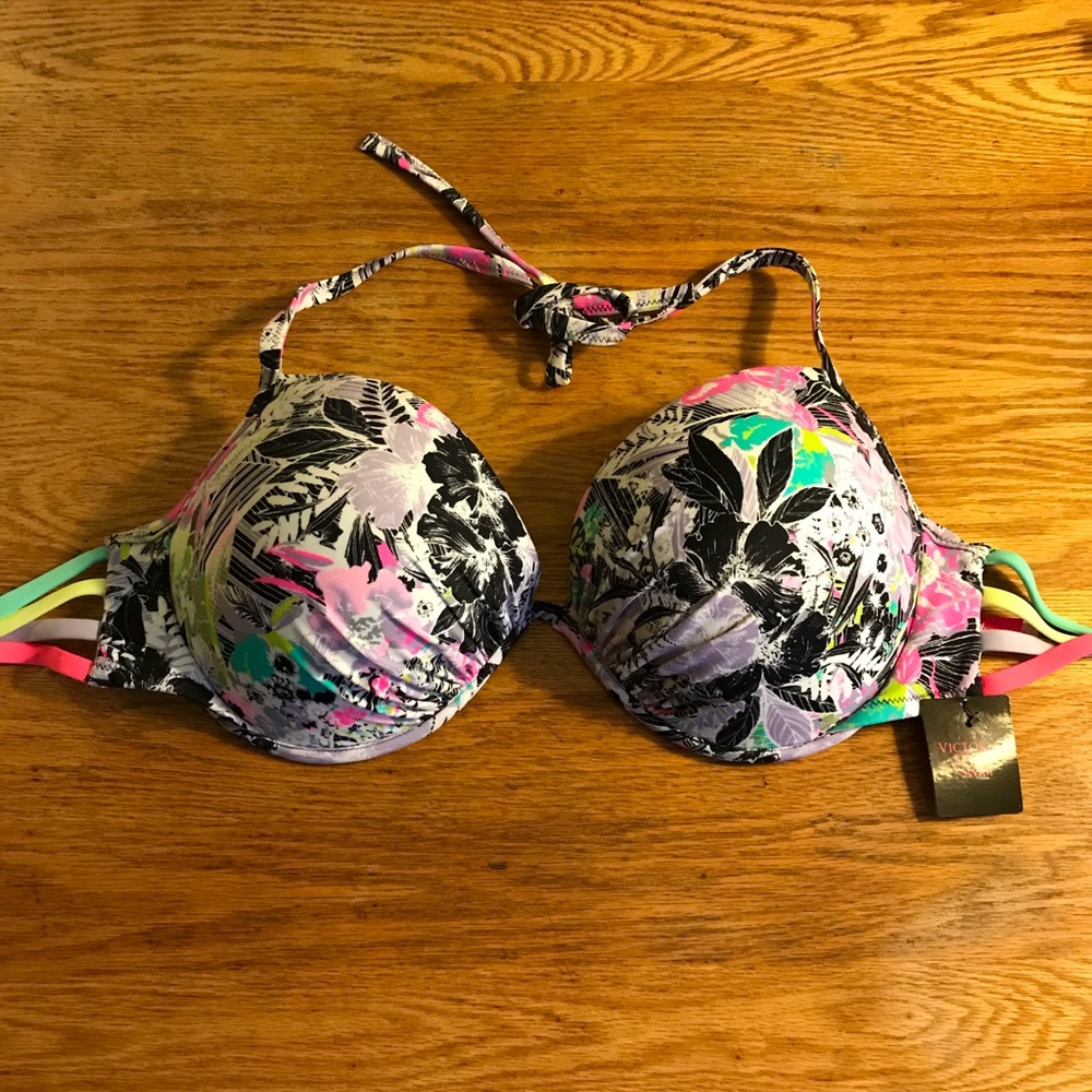 NWT Neon Floral Victoria’s Secret Swim Bikini Top